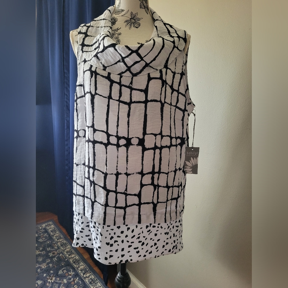 Habitat linen black & white dress sz L